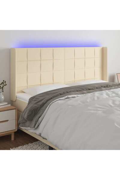 Concept Tăblie de pat cu LED, crem, 203x16x118/128 cm, textil