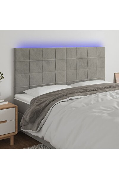 Concept Tăblie de pat cu LED, gri deschis, 160x5x118/128 cm, catifea