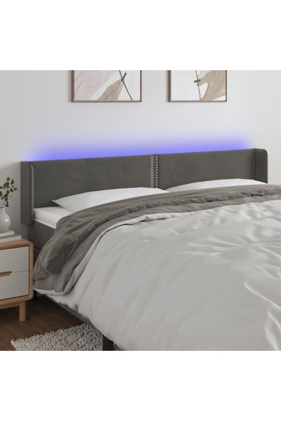 Concept Tăblie de pat cu LED, gri închis, 203x16x78/88 cm, catifea