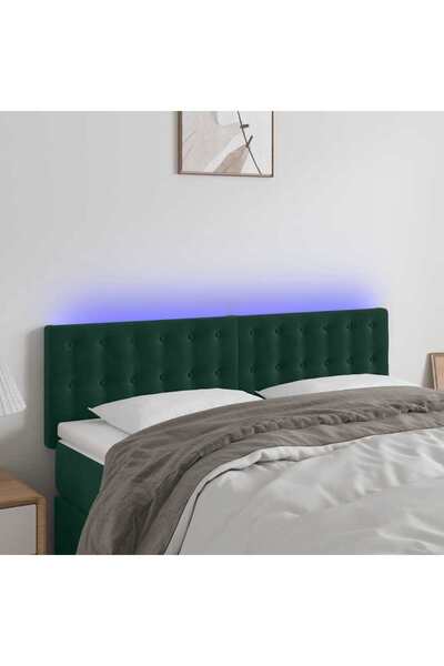 Concept Tăblie de pat cu LED, verde închis, 144x5x78/88 cm, catifea