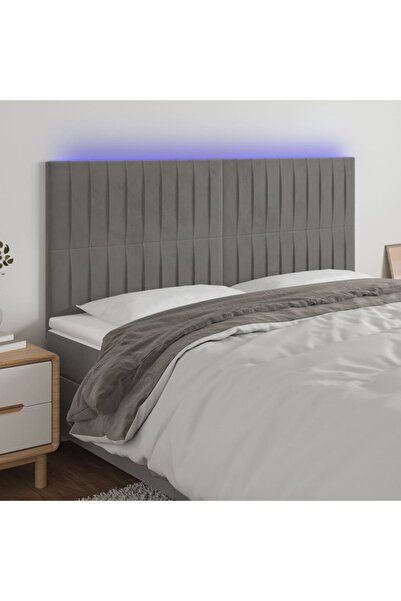 Concept Tăblie de pat cu LED, gri deschis, 160x5x118/128 cm, catifea