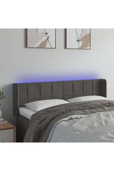 Concept Tăblie de pat cu LED, gri închis, 147x16x78/88 cm, catifea