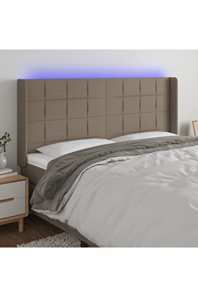 Concept Tăblie de pat cu LED, gri taupe, 203x16x118/128 cm, textil