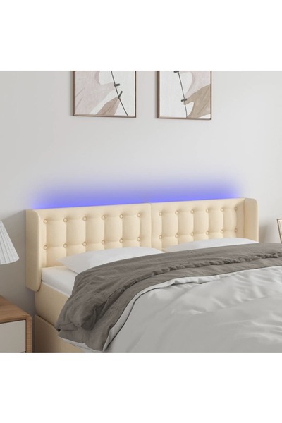 Concept Tăblie de pat cu LED, crem, 147x16x78/88 cm, textil