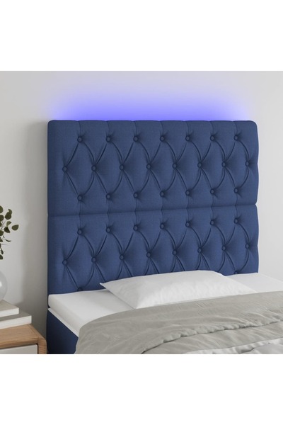 Concept Tăblie de pat cu LED, albastru, 90x7x118/128 cm, textil