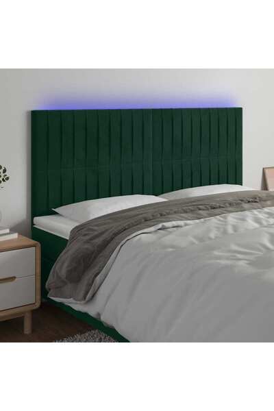 Concept Tăblie de pat cu LED, verde închis, 180x5x118/128 cm, catifea