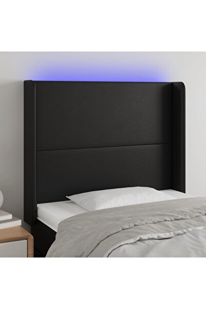 Concept Tăblie de pat cu LED, negru, 83x16x118/128 cm, piele ecologică