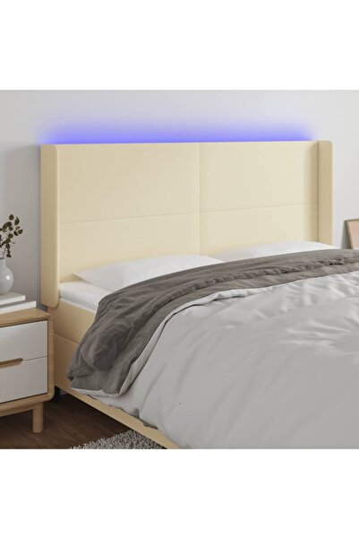 Concept Tăblie de pat cu LED, crem, 203x16x118/128 cm, piele ecologică