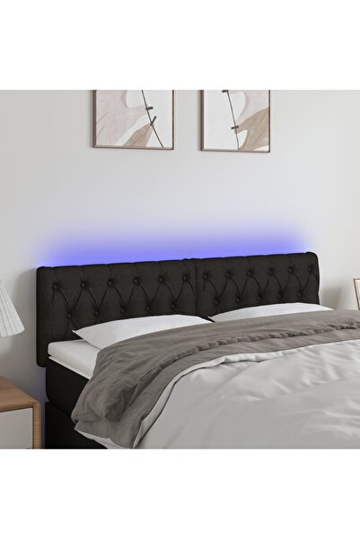 Concept Tăblie de pat cu LED, negru, 144x7x78/88 cm, textil