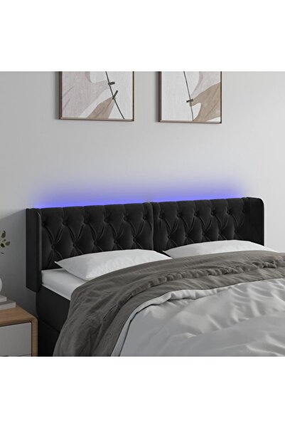 Concept Tăblie de pat cu LED, negru, 163x16x78/88 cm, catifea