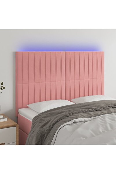 Concept Tăblie de pat cu LED, roz, 144x5x118/128 cm, catifea