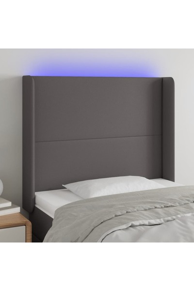 Concept Tăblie de pat cu LED, gri , 93x16x118/128 cm, piele ecologică