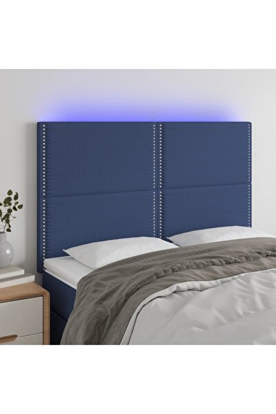 Concept Tăblie de pat cu LED, albastru, 144x5x118/128 cm, textil