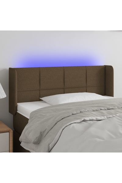 Concept Tăblie de pat cu LED, maro închis, 103x16x78/88 cm, textil
