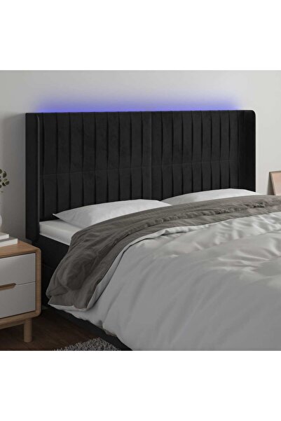 Concept Tăblie de pat cu LED, negru, 203x16x118/128 cm, catifea