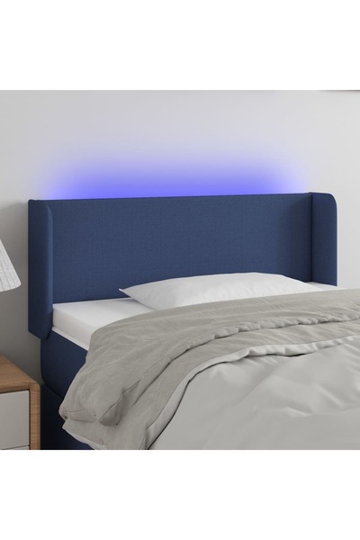 Concept Tăblie de pat cu LED, albastru, 93x16x78/88 cm, textil