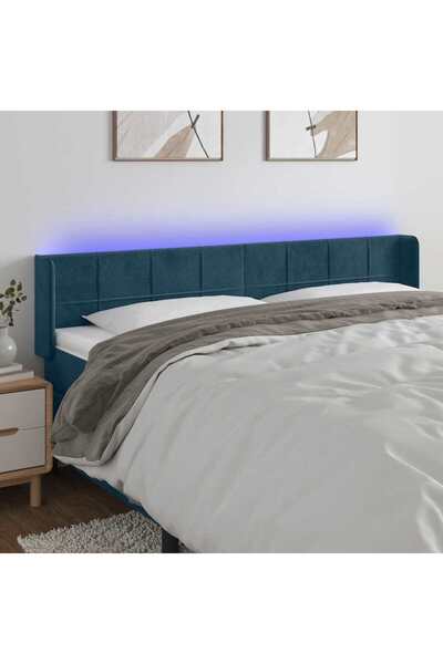 Concept Tăblie de pat cu LED, albastru închis, 183x16x78/88 cm, catifea