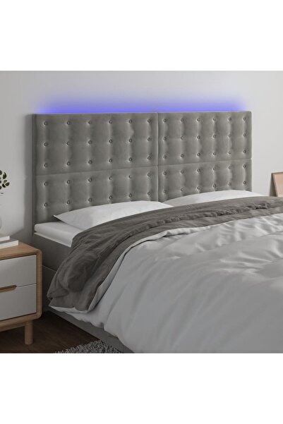 Concept Tăblie de pat cu LED, gri deschis, 160x5x118/128 cm, catifea