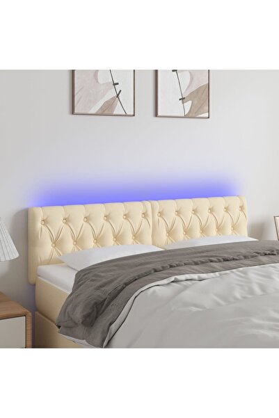 Concept Tăblie de pat cu LED, crem, 160x7x78/88 cm, textil