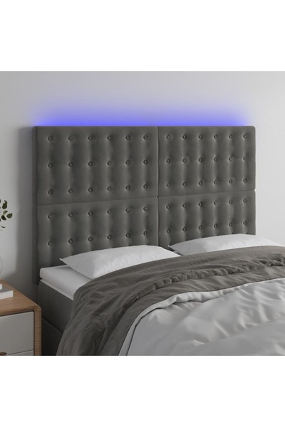 Concept Tăblie de pat cu LED, gri închis, 144x5x118/128 cm, catifea