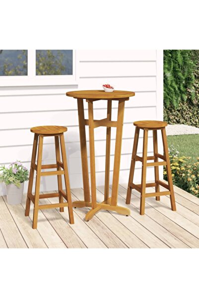 Concept Σετ επίπλων μπαρ, 3 τεμάχια, μασίφ ξύλο ακακίας