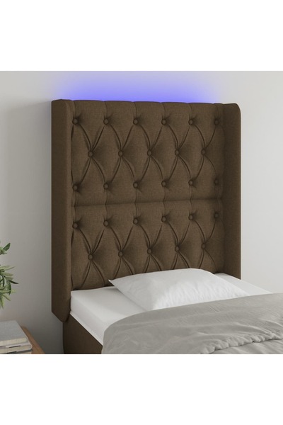 Concept Tăblie de pat cu LED, maro închis, 83x16x118/128 cm, textil