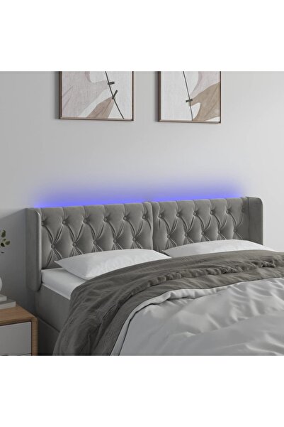 Concept Tăblie de pat cu LED, gri deschis, 163x16x78/88 cm, catifea