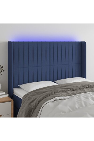 Concept Tăblie de pat cu LED, albastru, 147x16x118/128 cm, textil