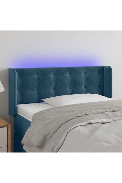 Concept Tăblie de pat cu LED, albastru închis, 103x16x78/88 cm, catifea