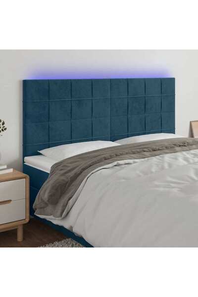 Concept Tăblie de pat cu LED, albastru închis, 160x5x118/128cm, catifea