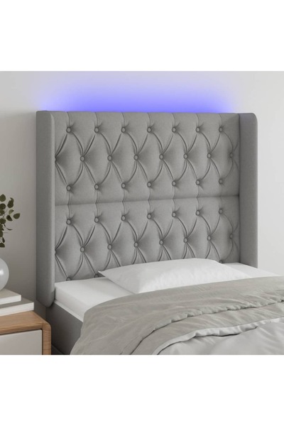 Concept Tăblie de pat cu LED, gri deschis, 103x16x118/128 cm, textil