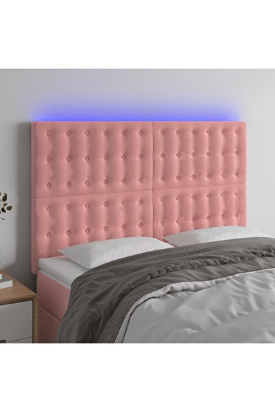 Concept Tăblie de pat cu LED, roz, 144x5x118/128 cm, catifea