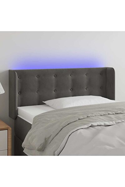 Concept Tăblie de pat cu LED, gri închis, 93x16x78/88 cm, catifea