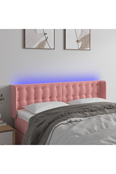 Concept Tăblie de pat cu LED, roz, 147x16x78/88 cm, catifea