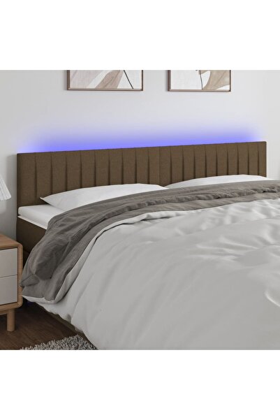 Concept Tăblie de pat cu LED, maro închis, 160x5x78/88 cm, textil