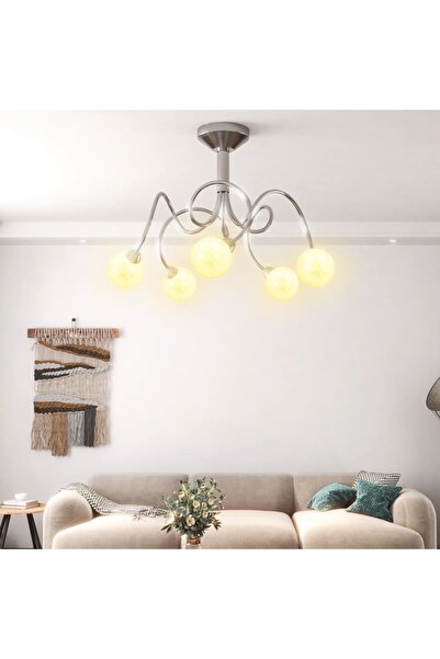 Concept Plafonieră cu abajururi rotunde din sticlă, 5 becuri LED G9