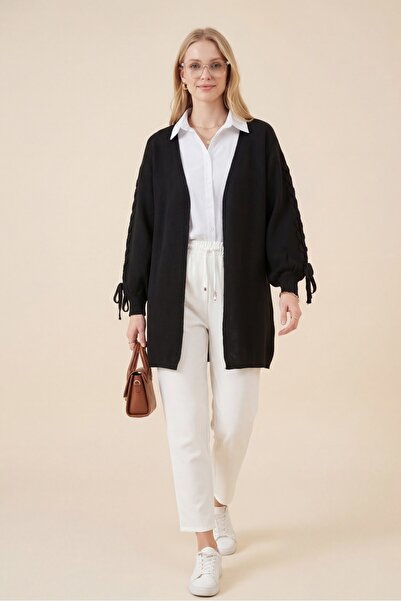 Modamorfo Cardigan casual din tricotaj împletit cu mâneci - negru