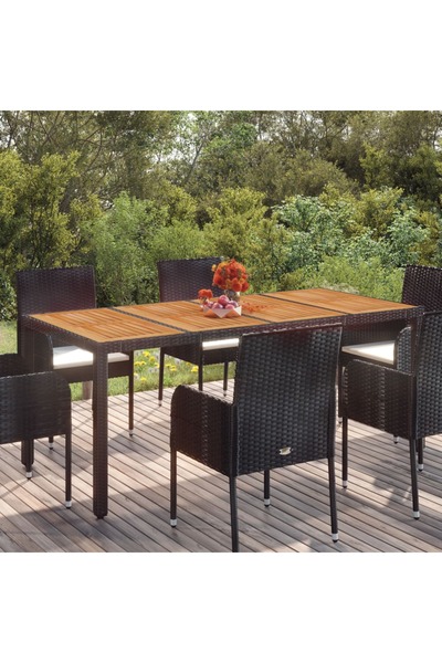 Concept Masă grădină cu blat din sticlă, negru, 190x90x75 cm, poliratan