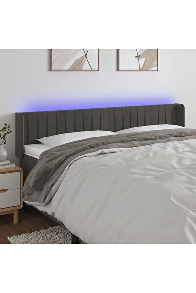 Concept Tăblie de pat cu LED, gri închis, 203x16x78/88 cm, catifea