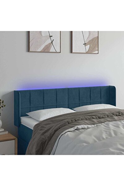 Concept Tăblie de pat cu LED, albastru închis, 147x16x78/88 cm, catifea