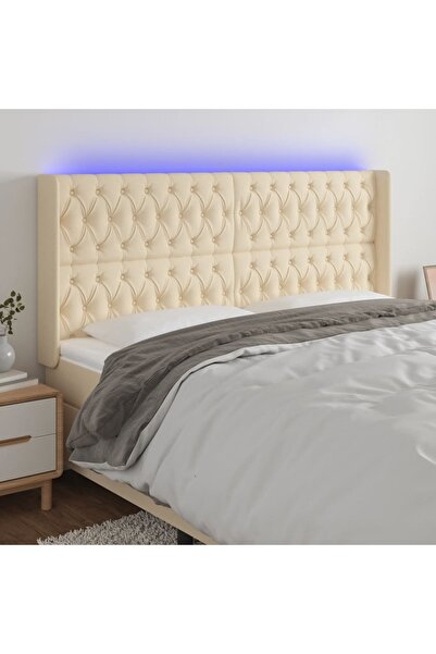 Concept Tăblie de pat cu LED, crem, 203x16x118/128 cm, textil