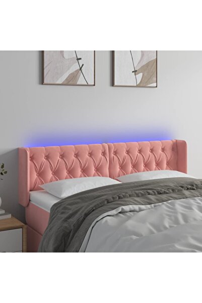 Concept Tăblie de pat cu LED, roz, 163x16x78/88 cm, catifea