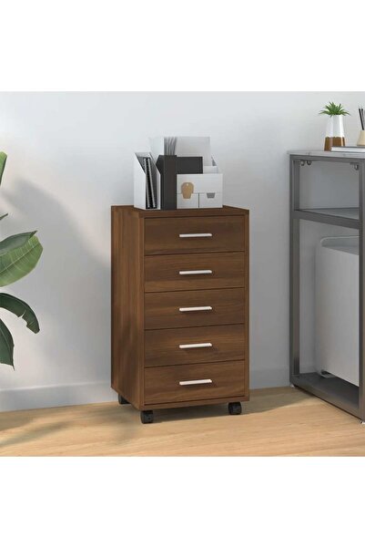 Concept Dulap cu sertare și roți, stejar maro, lemn prelucrat