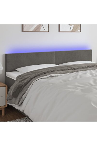 Concept Tăblie de pat cu LED, gri închis, 200x5x78/88 cm, catifea