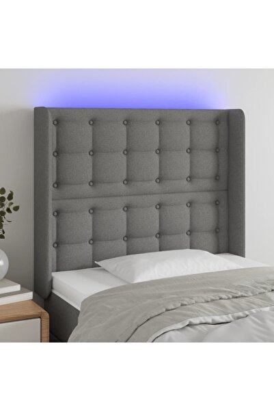 Concept Tăblie de pat cu LED, gri închis, 83x16x118/128 cm, textil