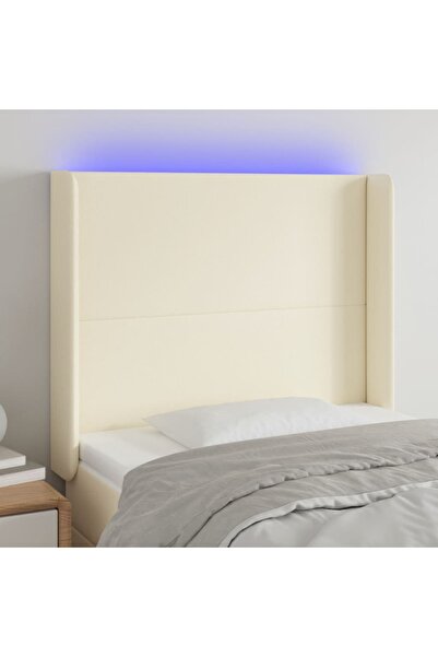 Concept Tăblie de pat cu LED, crem, 83x16x118/128 cm, piele ecologică