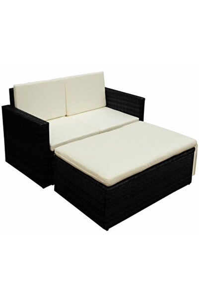 Concept Set mobilier de grădină cu perne, 2 piese, negru, poliratan