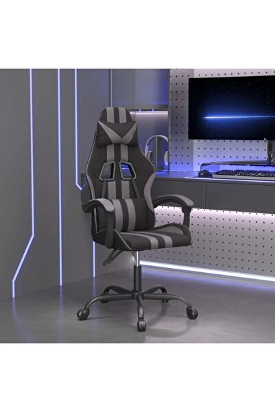 Concept Scaun de gaming pivotant, negru și gri, piele ecologică