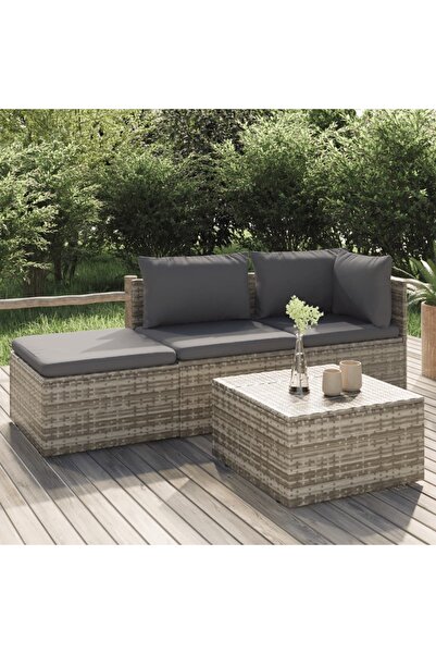 Concept Set mobilier de grădină cu perne, 4 piese, gri, poliratan