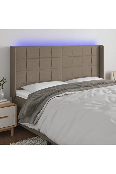 Concept Tăblie de pat cu LED, gri taupe, 183x16x118/128 cm, textil